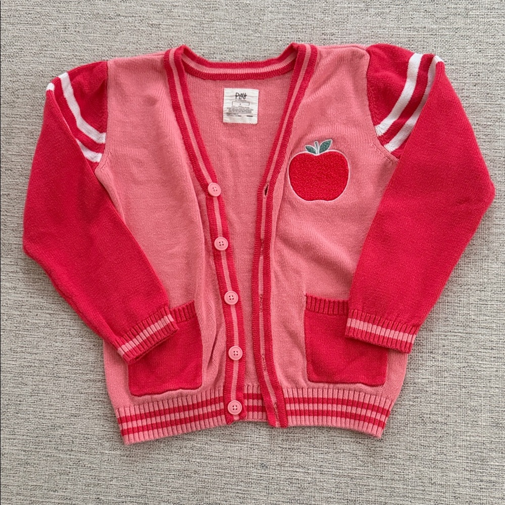 Little Sleepies Pink and Red Apple Cardigan Sweater